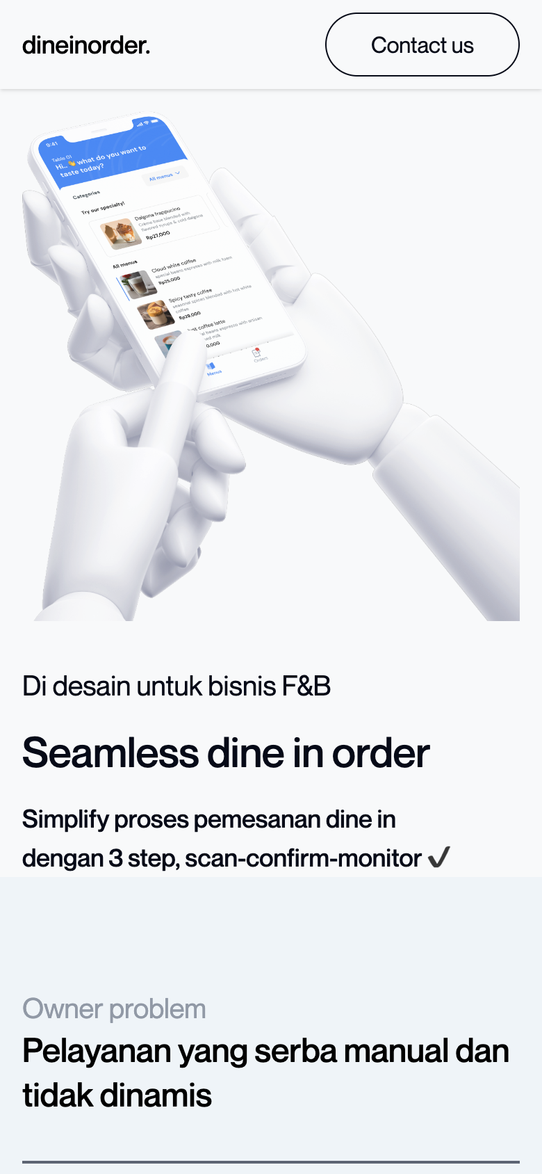 Screen cap of Dineinorder's Landing Page